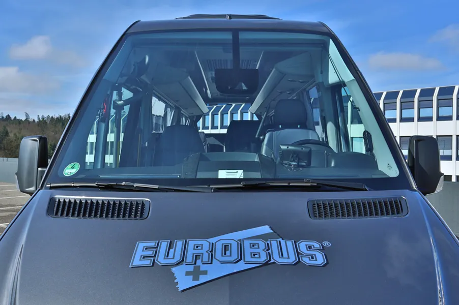 The front of the VIPLINER minibus with the EUROBUS logo