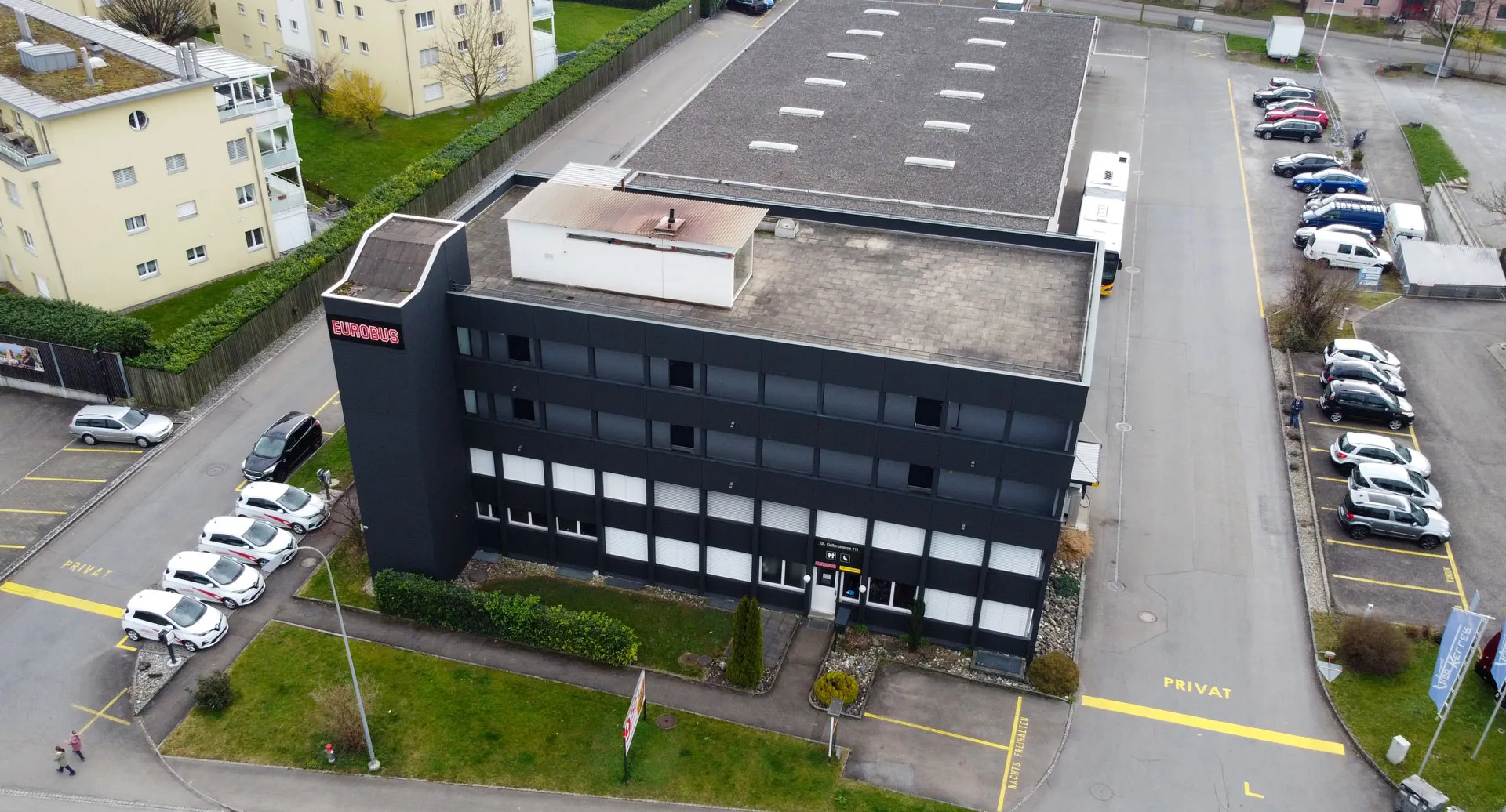 Le terminal et dépôt de bus d’EUROBUS à Arbon vu du ciel