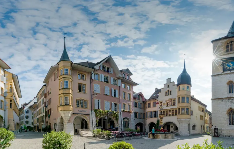 Historic houses on a square in Biel’s old town